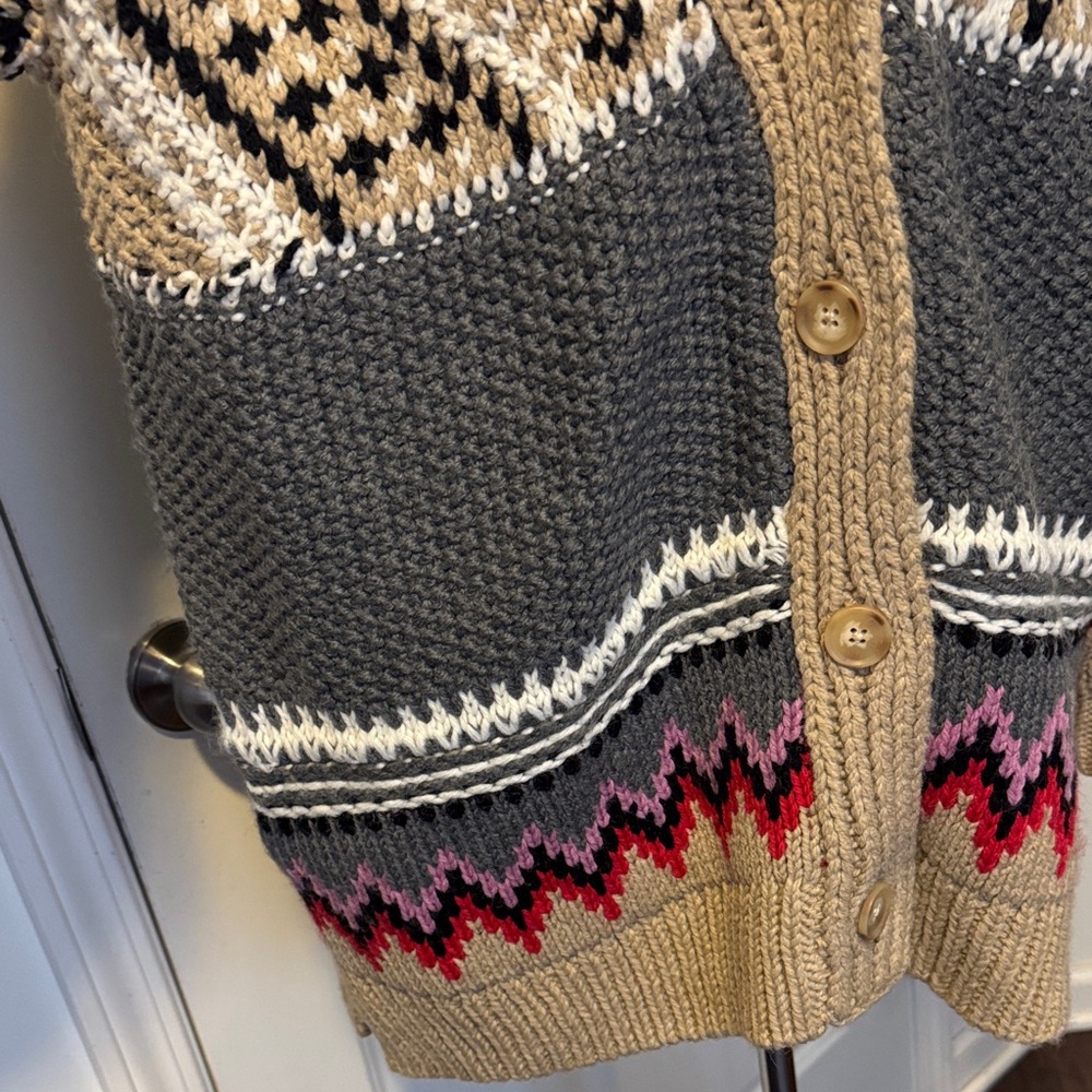 Lucky Brand Tan and Gray Patterned Cardigan, Sz L, Like New - Picture 6 of 13